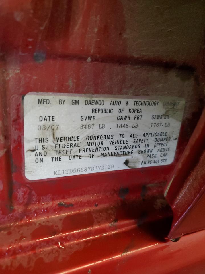 2007 Chevrolet Aveo Base VIN: KL1TD56687B172129 Lot: 85533385