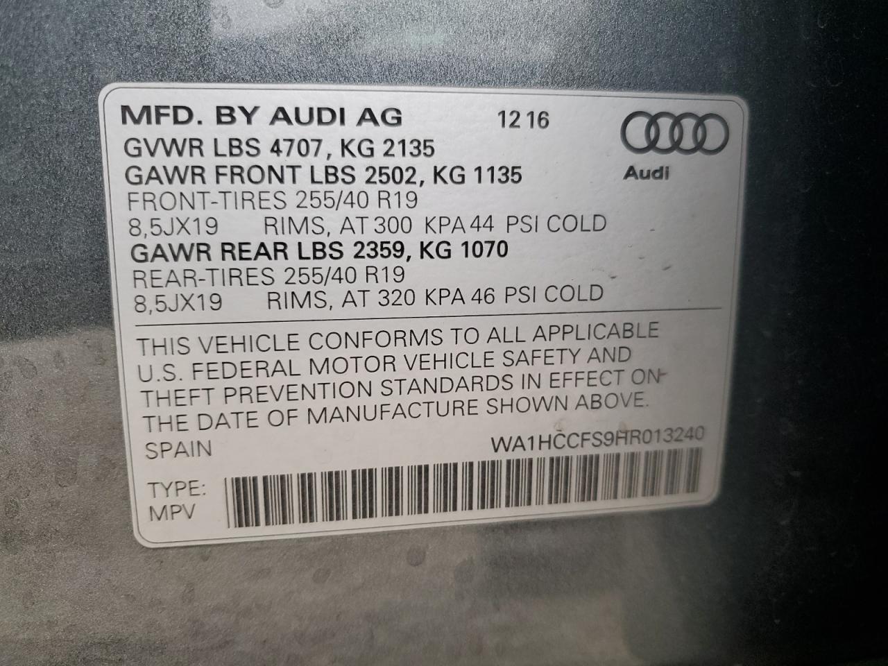 2017 Audi Q3 Premium Plus VIN: WA1HCCFS9HR013240 Lot: 86163945