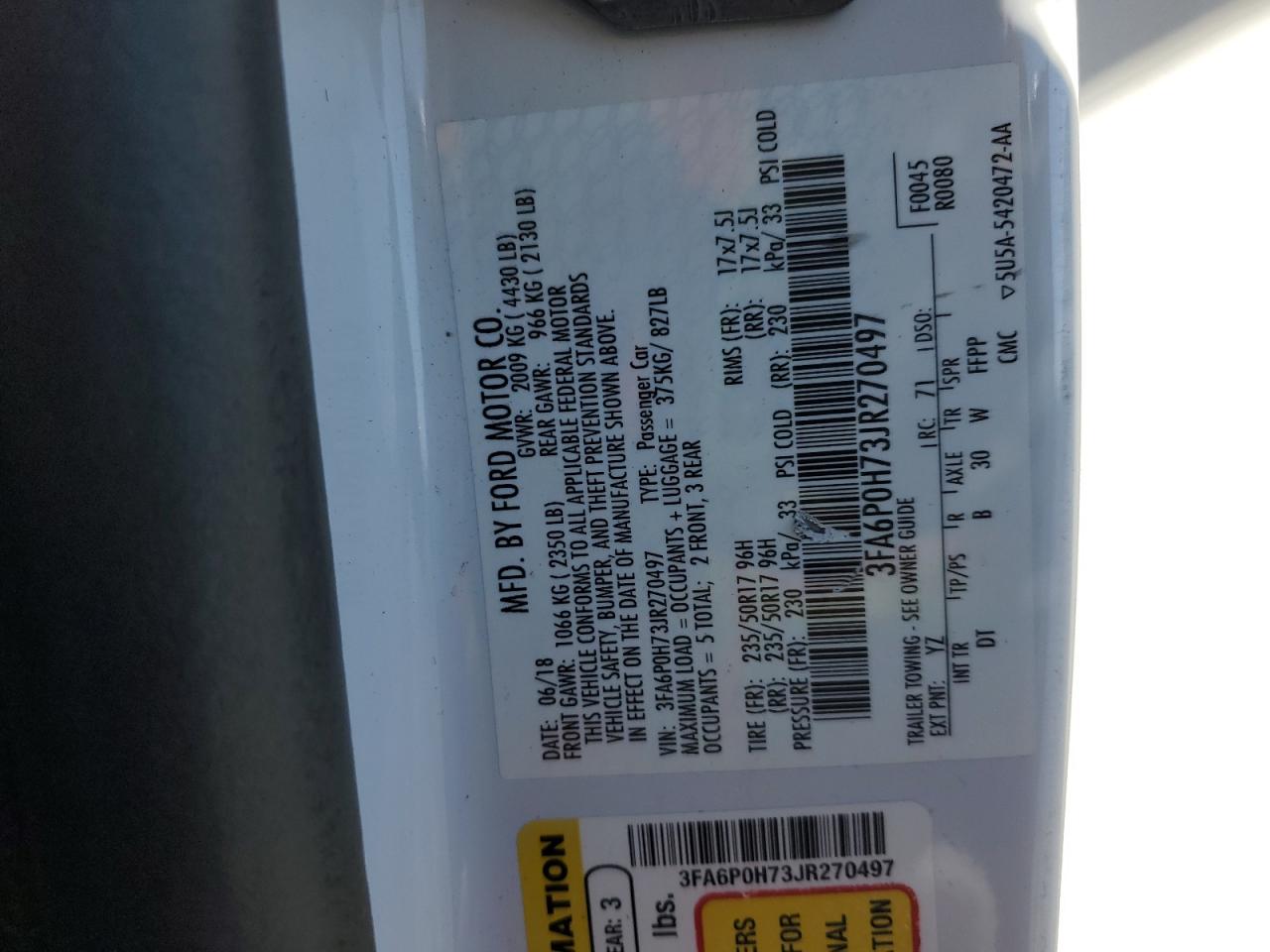 2018 Ford Fusion Se VIN: 3FA6P0H73JR270497 Lot: 82198635