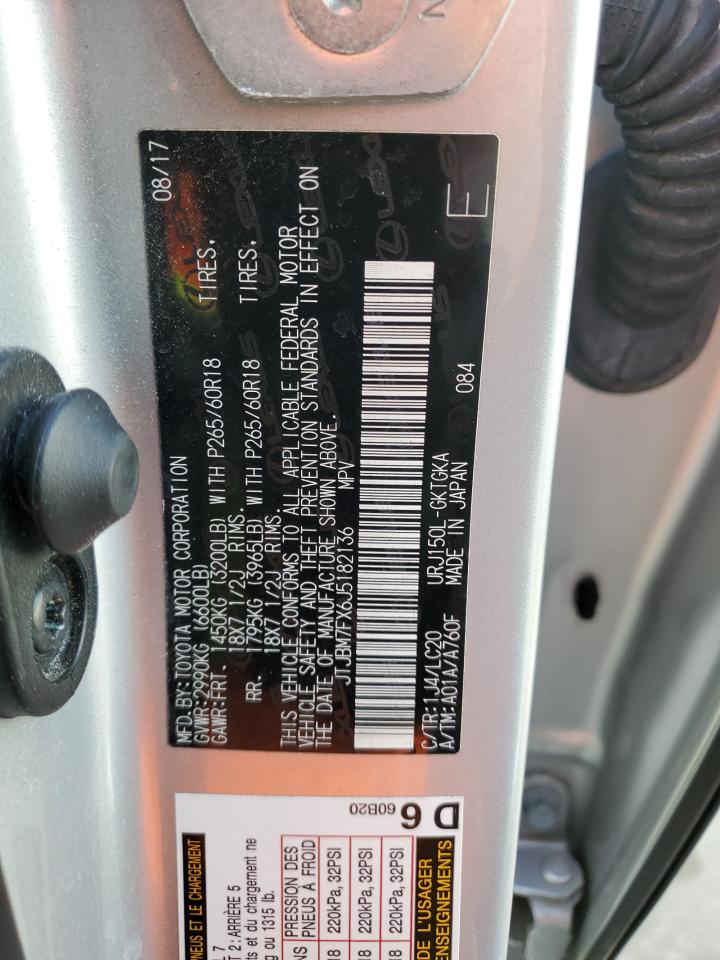 2018 Lexus Gx 460 VIN: JTJBM7FX6J5182136 Lot: 86674045