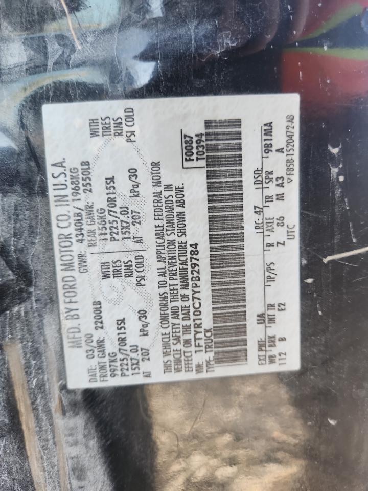 2000 Ford Ranger VIN: 1FTYR10C7YPB29784 Lot: 90239895