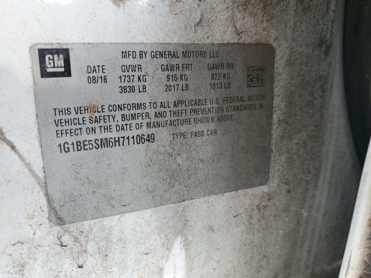 2017 Chevrolet Cruze Lt VIN: 1G1BE5SM6H7110649 Lot: 81983505