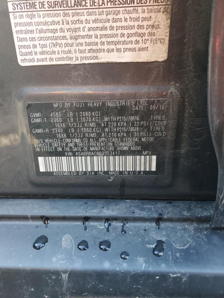 2011 Subaru Outback 2.5I VIN: 4S4BRBAC9B3353417 Lot: 81738385