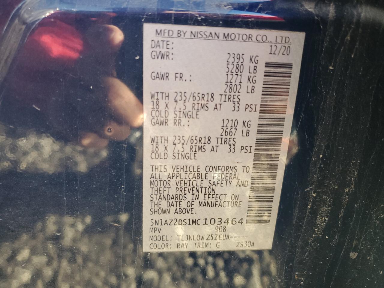 2021 Nissan Murano Sv VIN: 5N1AZ2BS1MC103464 Lot: 82282125