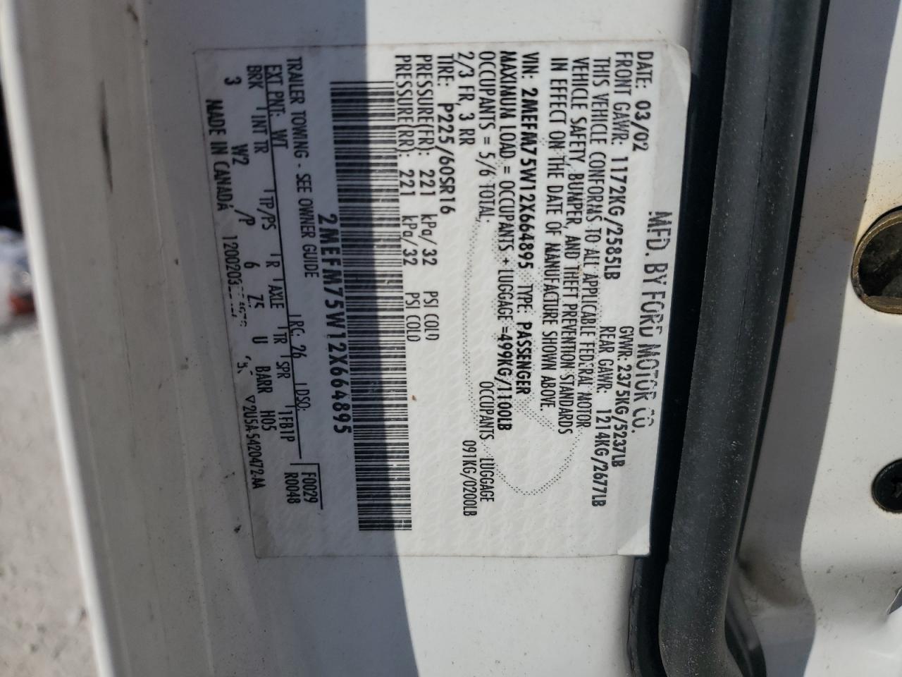 2002 Mercury Grand Marquis Ls VIN: 2MEFM75W12X664895 Lot: 81989415