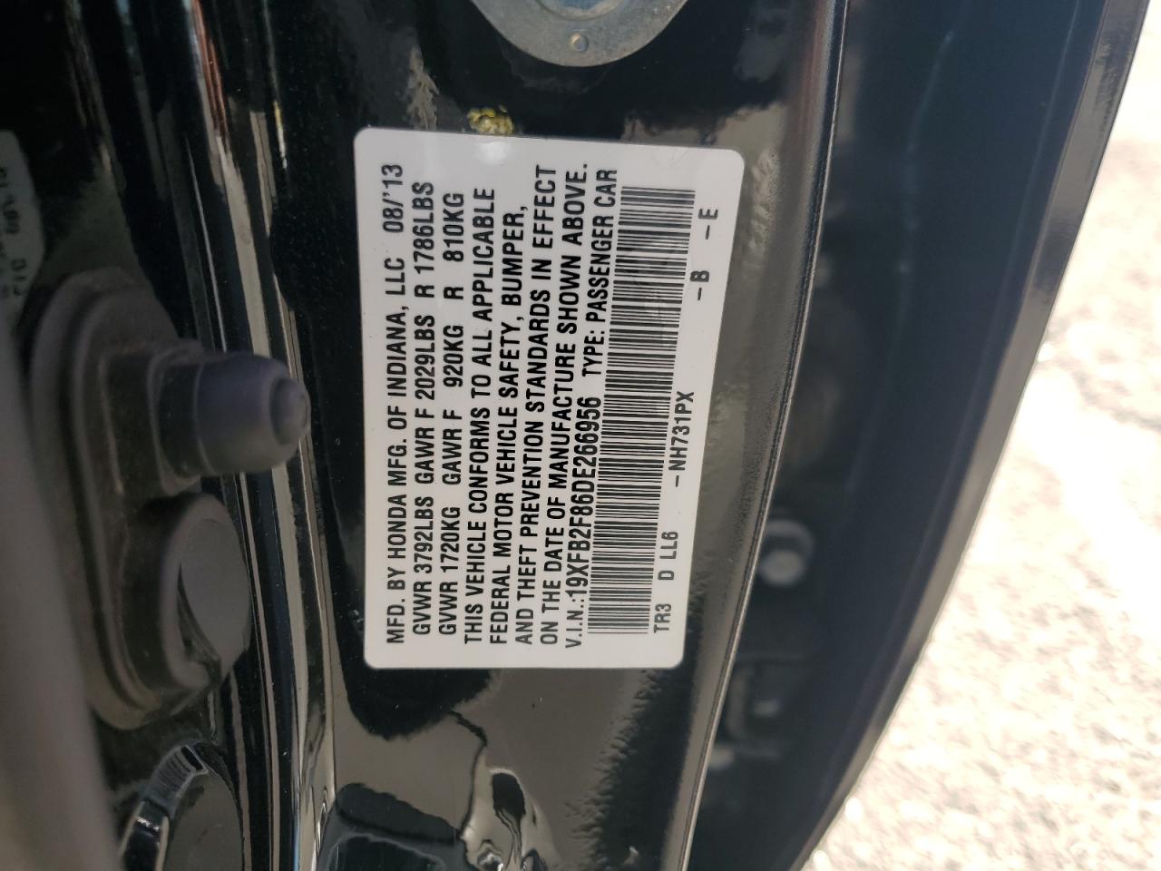 2013 Honda Civic Ex VIN: 19XFB2F86DE266956 Lot: 82576075