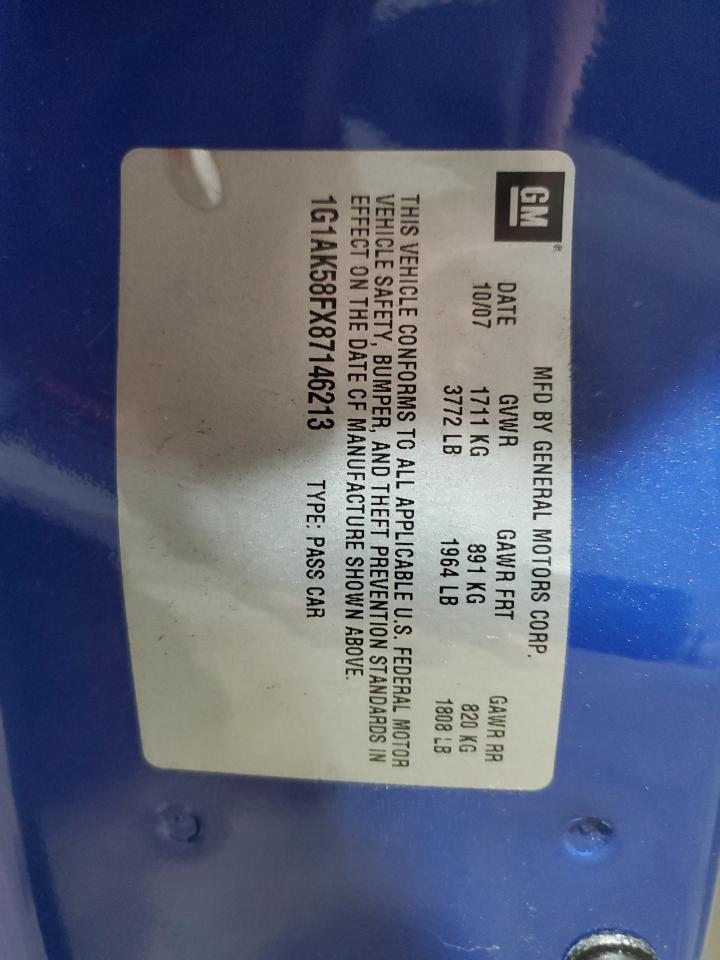 2008 Chevrolet Cobalt Ls VIN: 1G1AK58FX87146213 Lot: 86061215