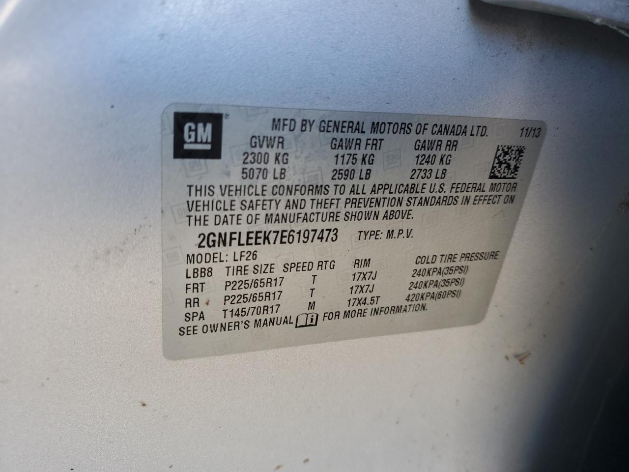 2014 Chevrolet Equinox Ls VIN: 2GNFLEEK7E6197473 Lot: 82235385