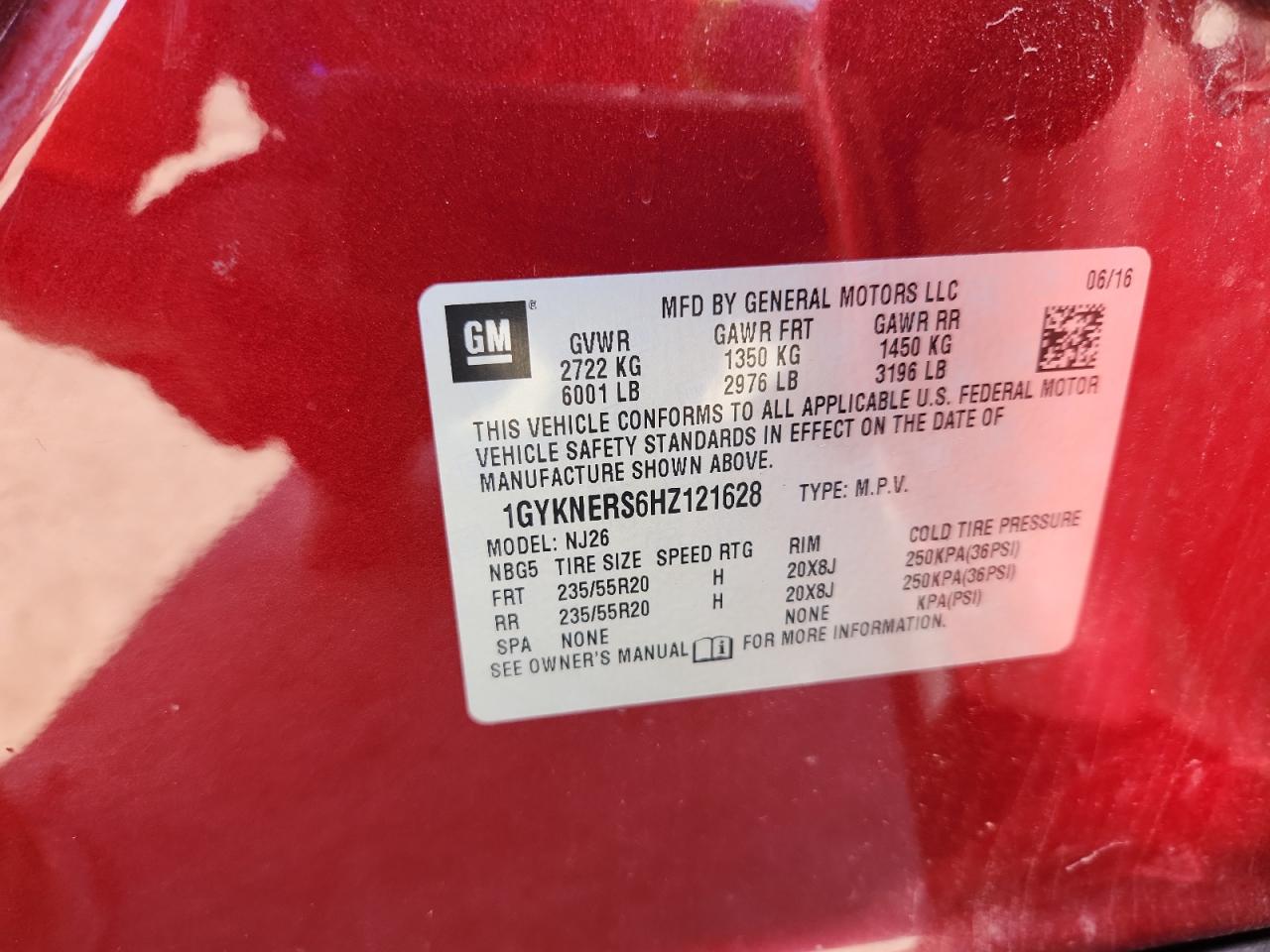 2017 Cadillac Xt5 Premium Luxury VIN: 1GYKNERS6HZ121628 Lot: 84933825