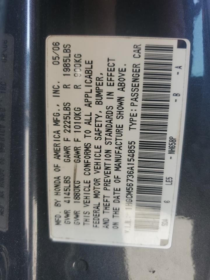 2006 Honda Accord Ex VIN: 1HGCM56736A154855 Lot: 82189085