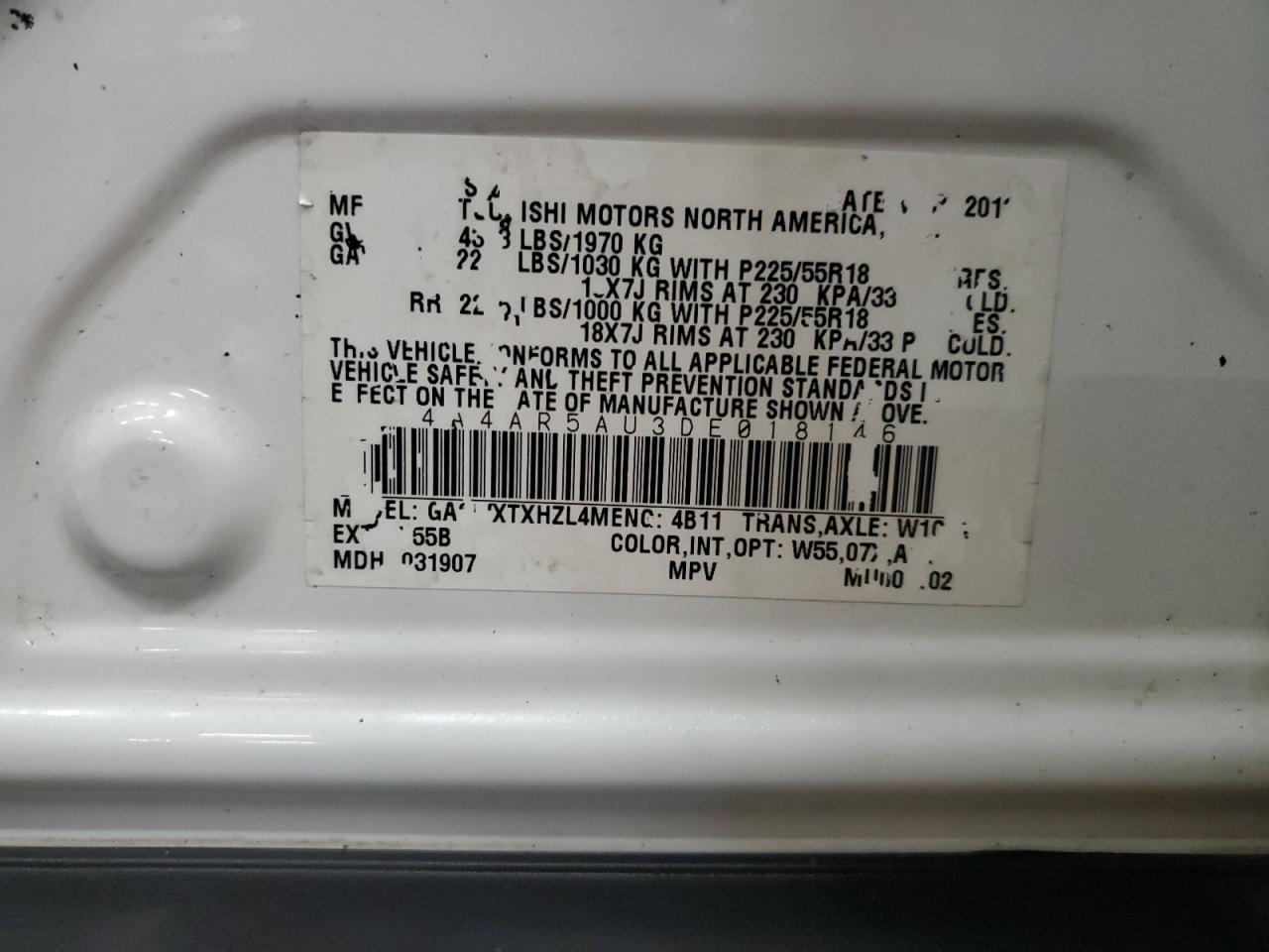 2013 Mitsubishi Outlander Sport Le VIN: 4A4AR5AU3DE018146 Lot: 84892635