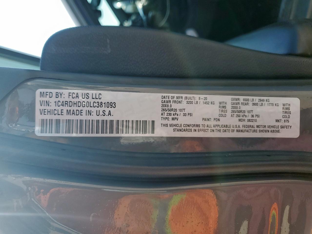 2020 Dodge Durango Gt VIN: 1C4RDHDG0LC381093 Lot: 81853485