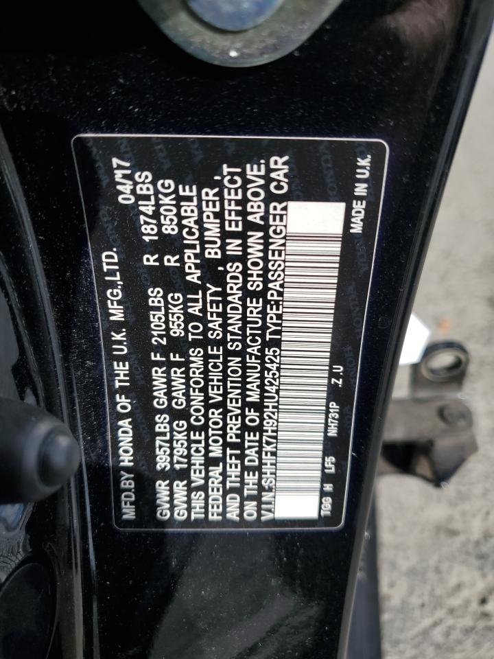 2017 Honda Civic Sport Touring VIN: SHHFK7H92HU425425 Lot: 82335895