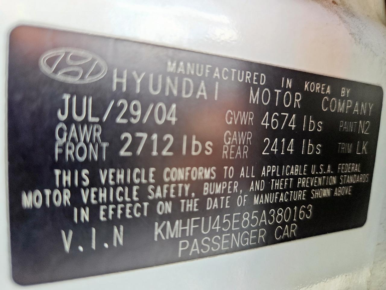 2005 Hyundai Xg 350 VIN: KMHFU45E85A380163 Lot: 85099445