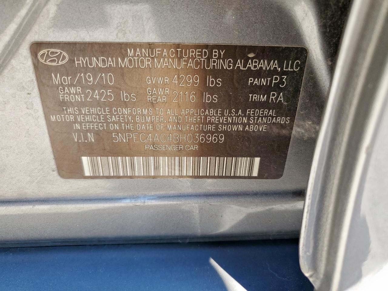 2011 Hyundai Sonata Se VIN: 5NPEC4AC4BH036969 Lot: 81946885