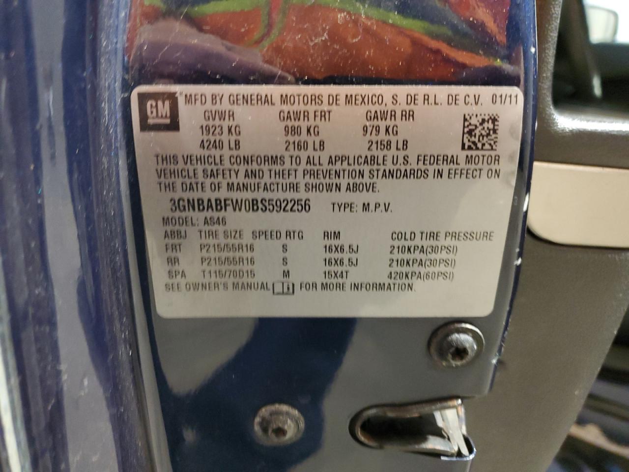 2011 Chevrolet Hhr Lt VIN: 3GNBABFW0BS592256 Lot: 87085375