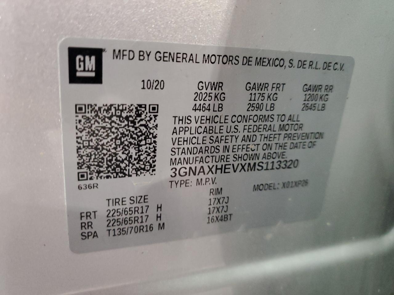 2021 Chevrolet Equinox Ls VIN: 3GNAXHEVXMS113320 Lot: 85135835
