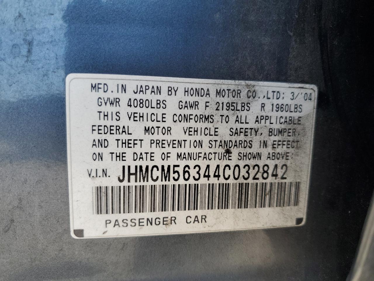 2004 Honda Accord Lx VIN: JHMCM56344C032842 Lot: 85943815