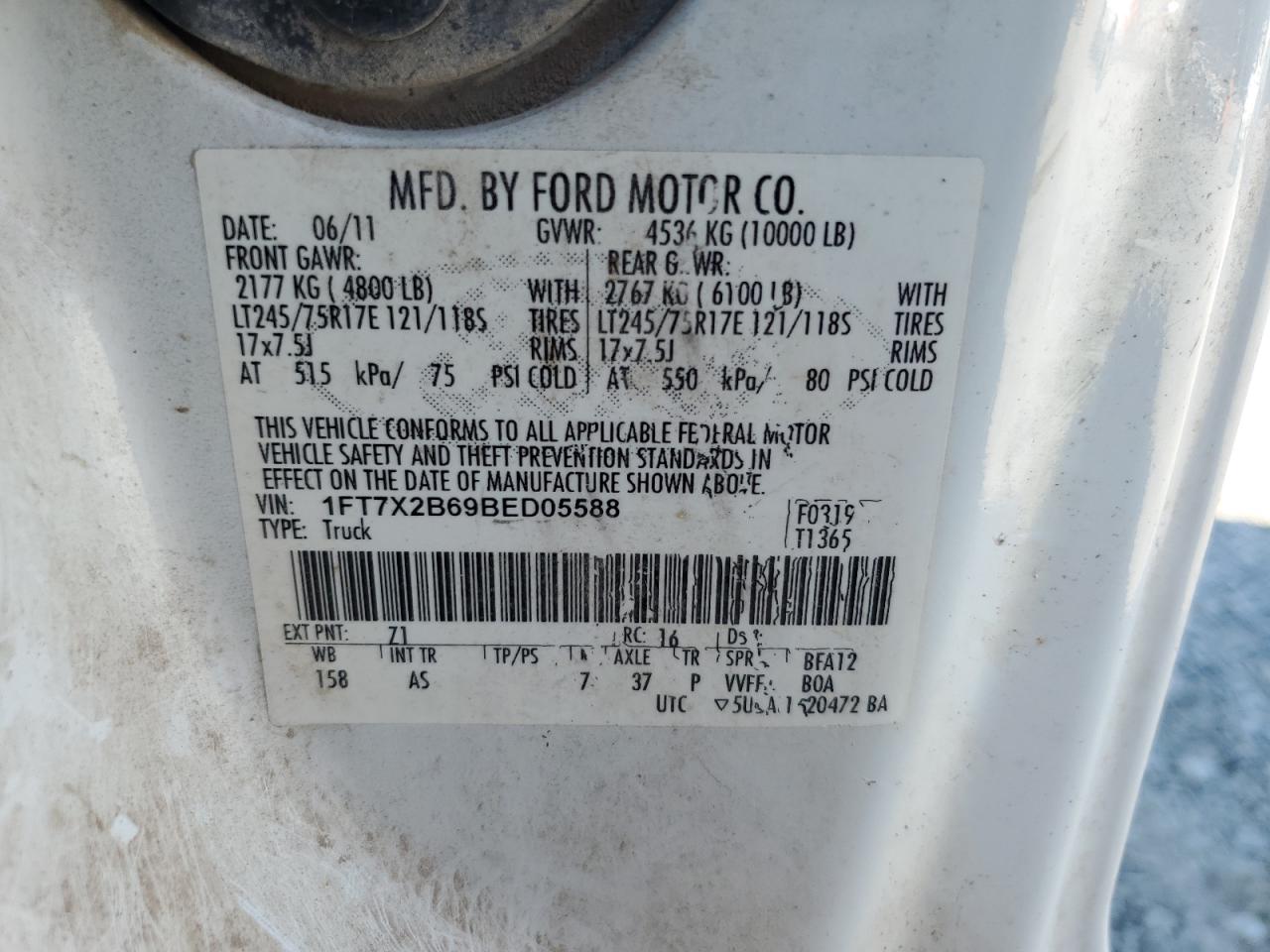 2011 Ford F250 Super Duty VIN: 1FT7X2B69BED05588 Lot: 86497105