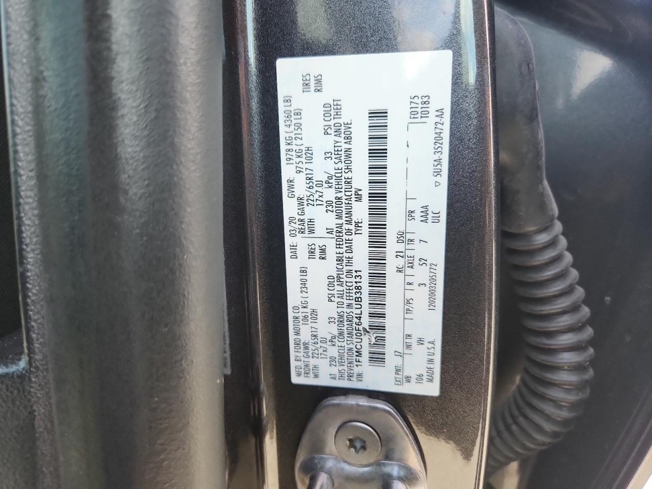 2020 Ford Escape S VIN: 1FMCU0F64LUB38131 Lot: 85100445