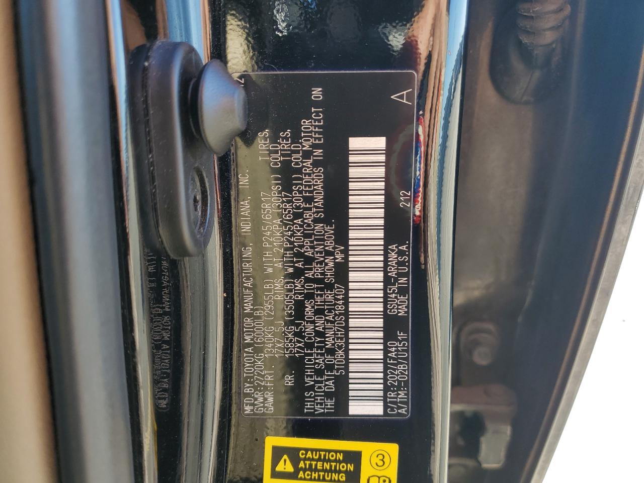 2013 Toyota Highlander Base VIN: 5TDBK3EH7DS184407 Lot: 84984815