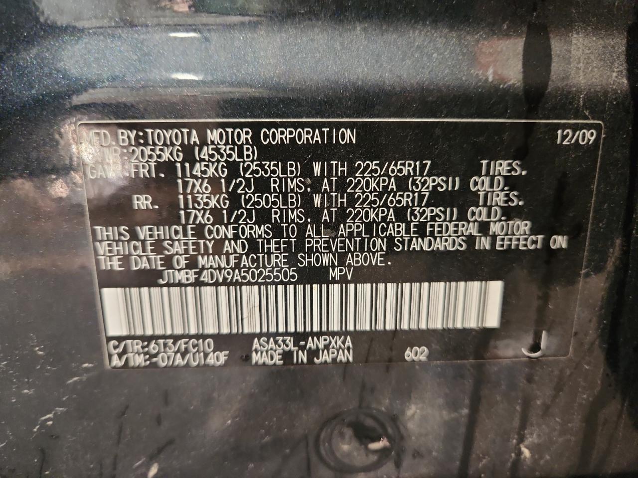 2010 Toyota Rav4 VIN: JTMBF4DV9A5025505 Lot: 85856475