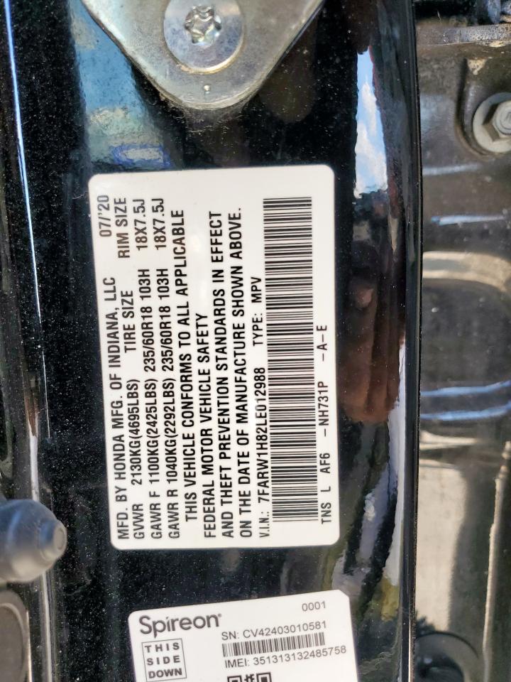 2020 Honda Cr-V Exl VIN: 7FARW1H82LE012988 Lot: 85187045