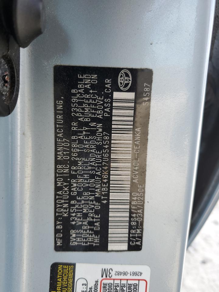 2007 Toyota Camry Ce VIN: 4T1BE46K47U654587 Lot: 82203095