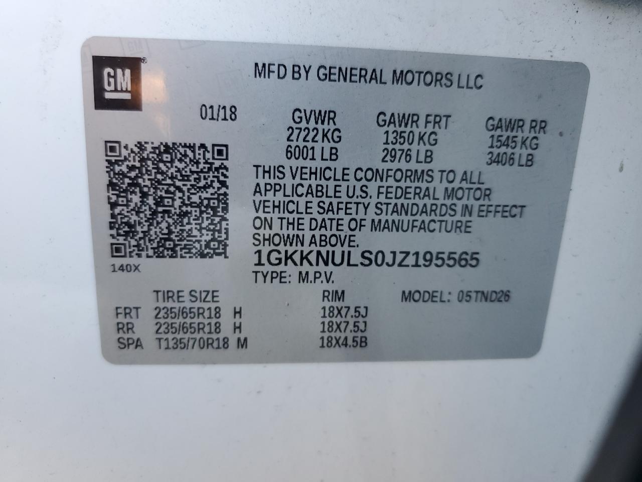 2018 GMC Acadia Slt-1 VIN: 1GKKNULS0JZ195565 Lot: 85177315