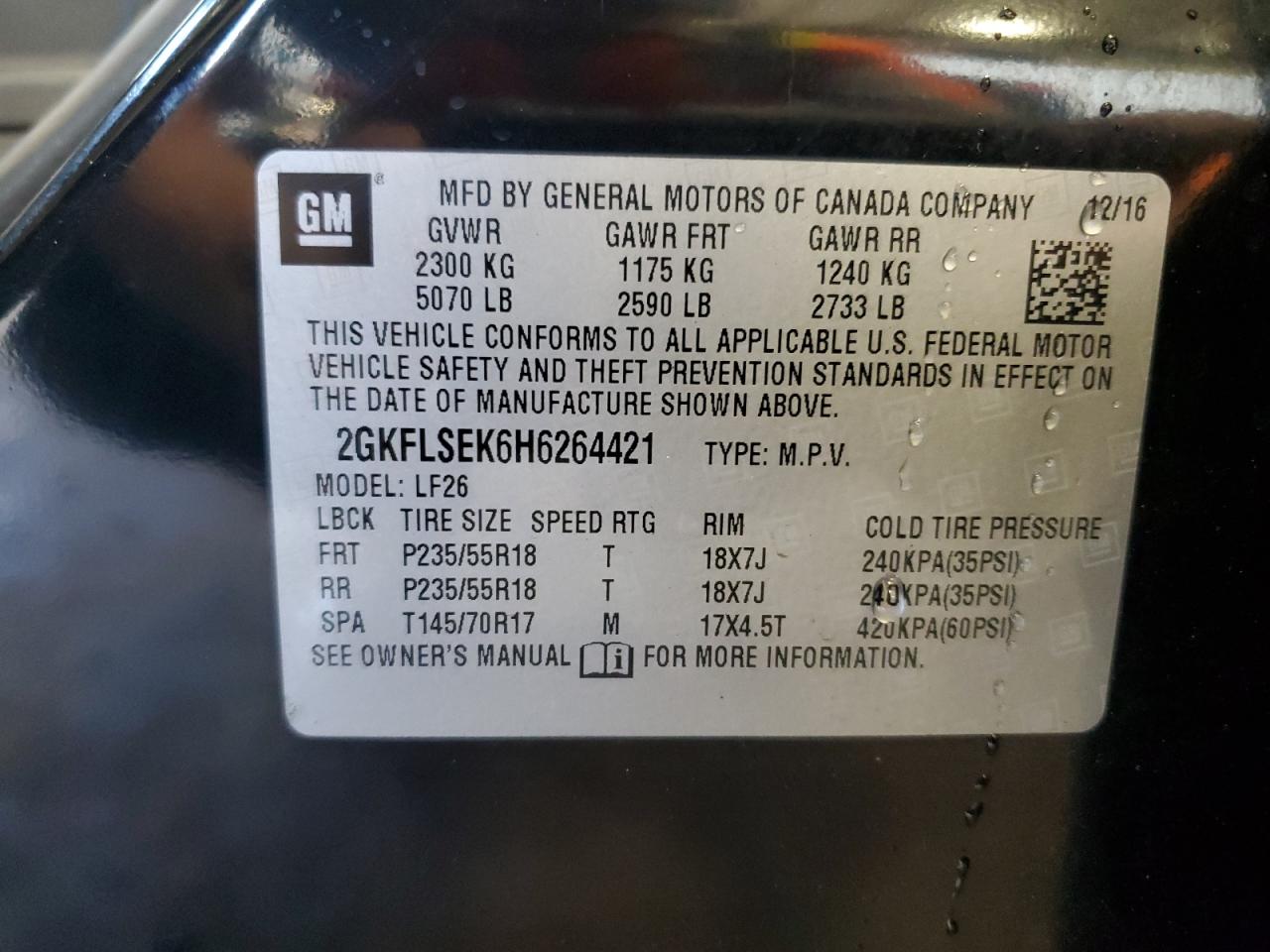 2017 GMC Terrain Sle VIN: 2GKFLSEK6H6264421 Lot: 89435785