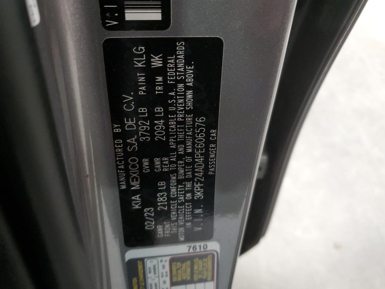 2023 Kia Forte Lx VIN: 3KPF24AD4PE606576 Lot: 90080895