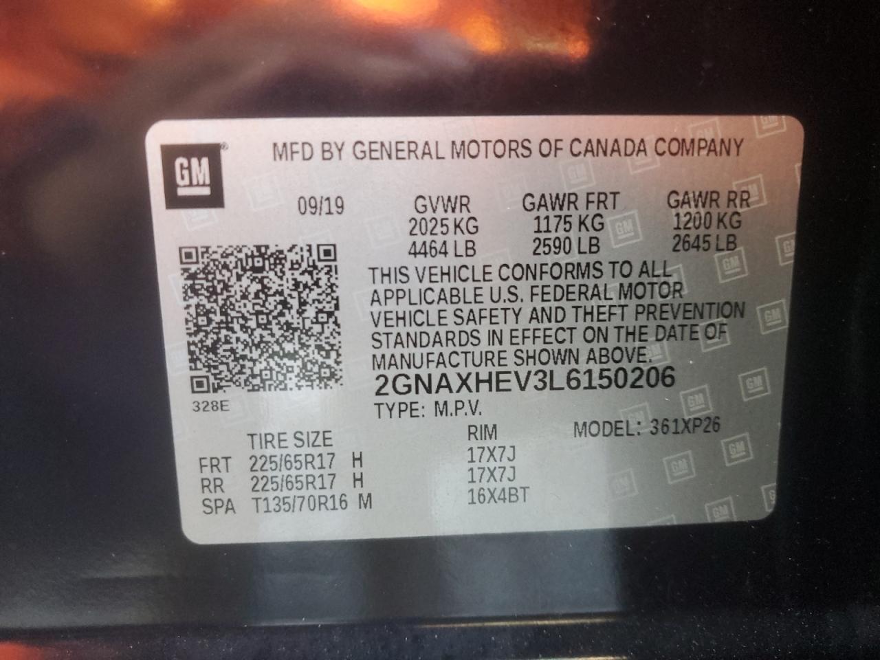 2020 Chevrolet Equinox Ls VIN: 2GNAXHEV3L6150206 Lot: 90223525