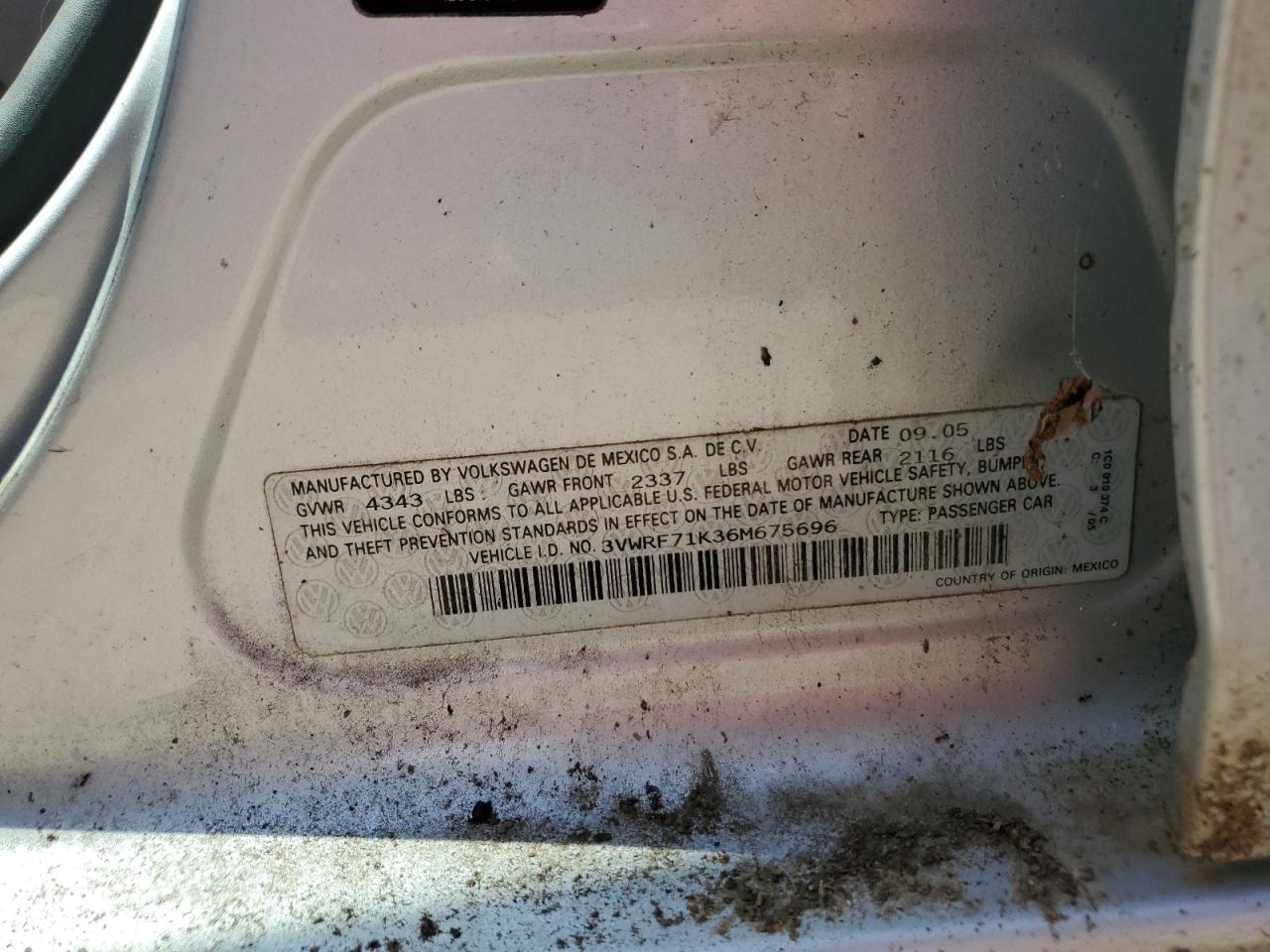 2006 Volkswagen Jetta 2.5 VIN: 3VWRF71K36M675696 Lot: 85883525