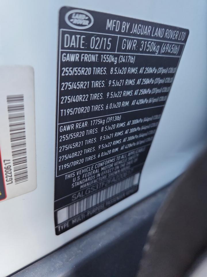2015 Land Rover Range Rover Supercharged VIN: SALGS3TF2FA220617 Lot: 85351785