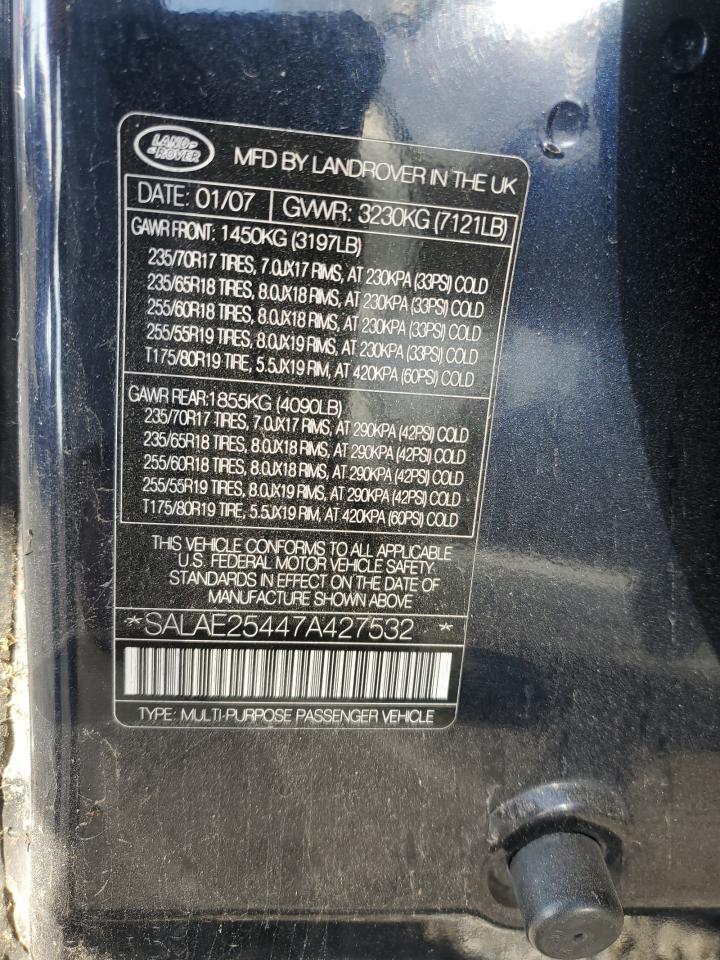 2007 Land Rover Lr3 Se VIN: SALAE25447A427532 Lot: 82684595