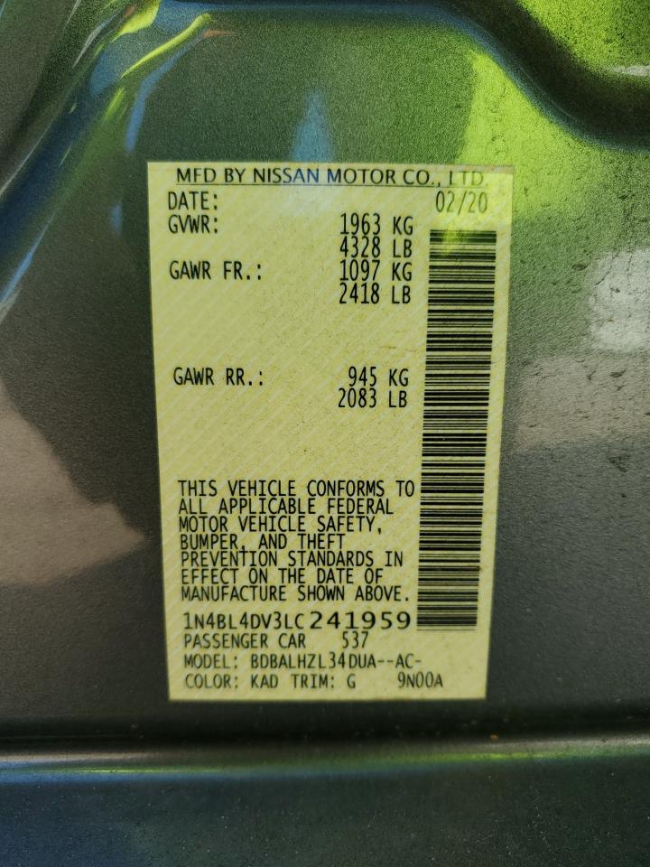 2020 Nissan Altima Sv VIN: 1N4BL4DV3LC241959 Lot: 86181115