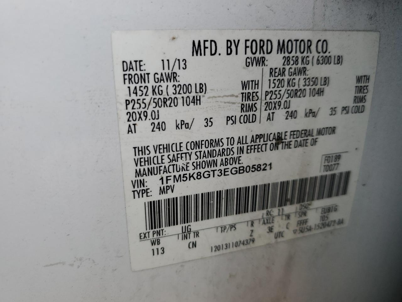 2014 Ford Explorer Sport VIN: 1FM5K8GT3EGB05821 Lot: 85281555