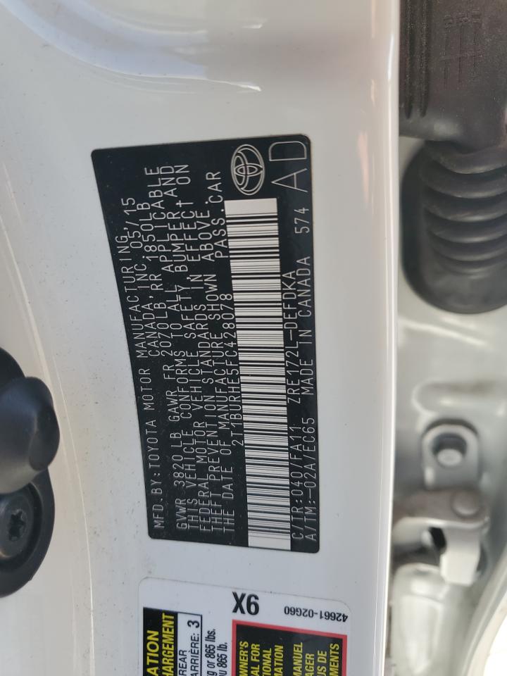 2015 Toyota Corolla L VIN: 2T1BURHE5FC428078 Lot: 81594535