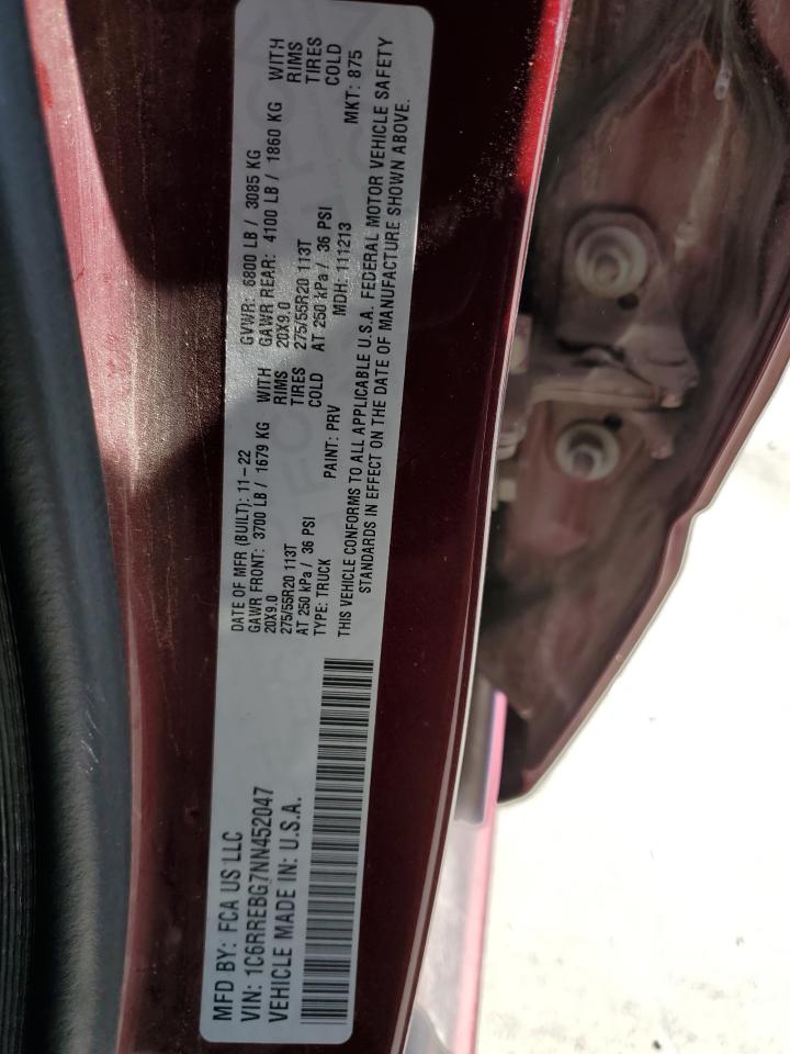 2022 Ram 1500 Big Horn/Lone Star VIN: 1C6RREBG7NN452047 Lot: 87113645