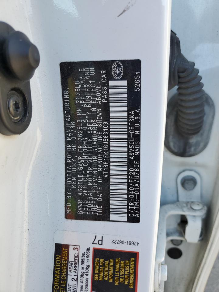 2016 Toyota Camry Le VIN: 4T1BF1FK1GU563109 Lot: 89721215