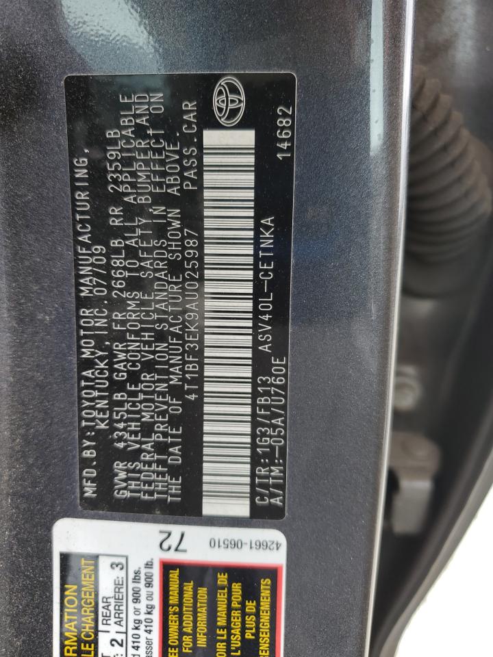 2010 Toyota Camry Base VIN: 4T1BF3EK9AU025987 Lot: 82283775