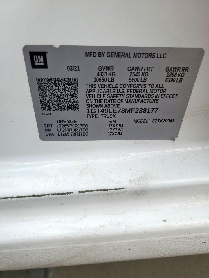 2021 GMC Sierra K2500 Heavy Duty VIN: 1GT49LE78MF238177 Lot: 87456025