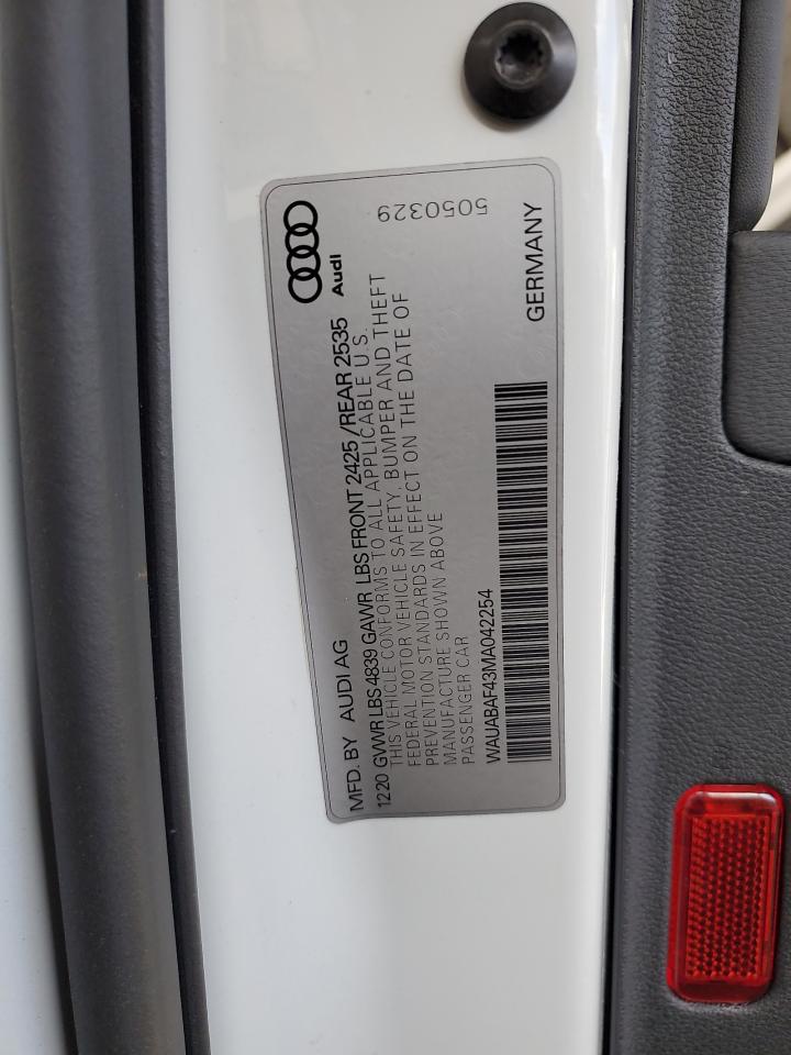 2021 Audi A4 Premium 40 VIN: WAUABAF43MA042254 Lot: 82743755