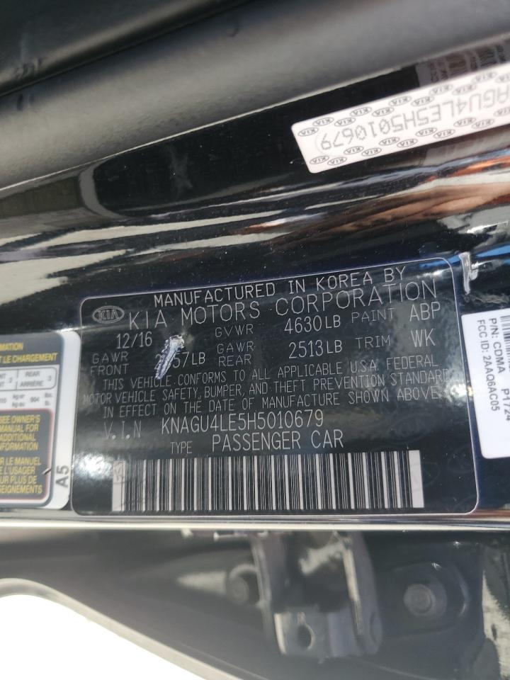 2017 Kia Optima Hybrid VIN: KNAGU4LE5H5010679 Lot: 85957375