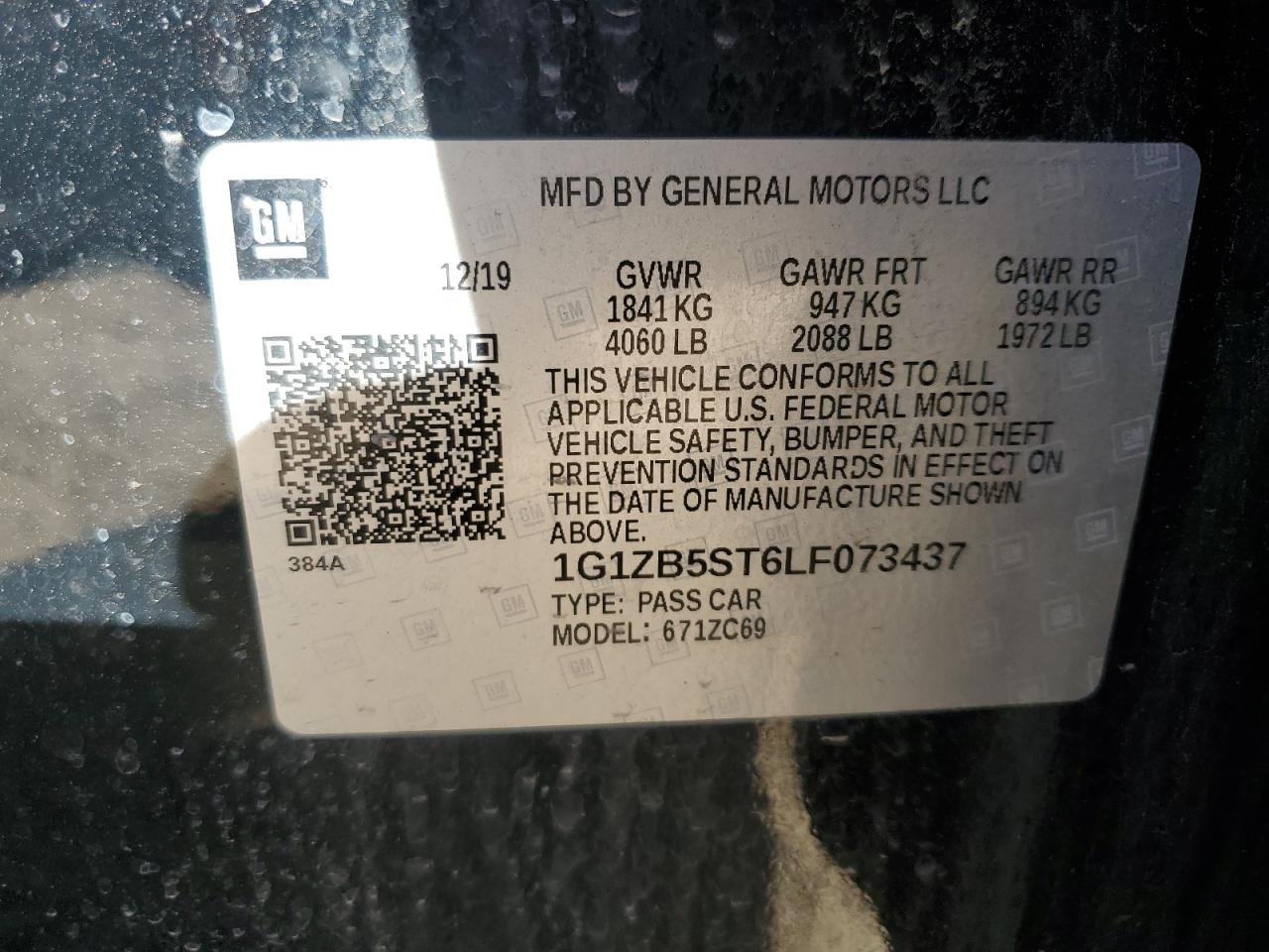 2020 Chevrolet Malibu Ls VIN: 1G1ZB5ST6LF073437 Lot: 85905425