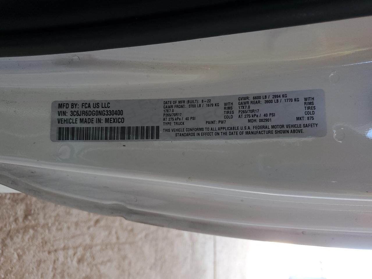 2022 Ram 1500 Classic Tradesman VIN: 3C6JR6DG0NG330400 Lot: 85256415