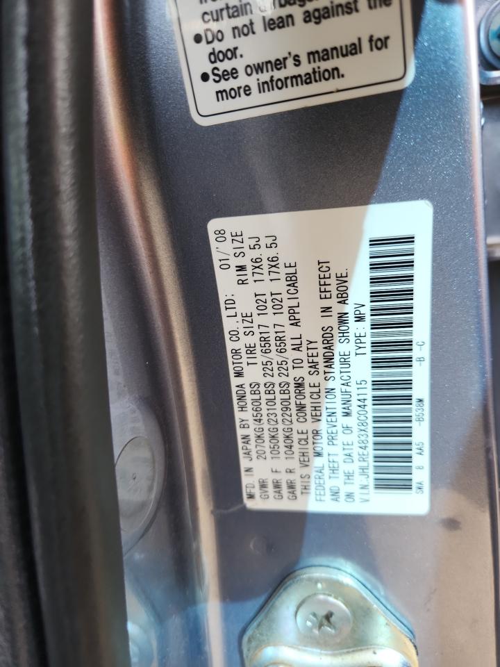 2008 Honda Cr-V Lx VIN: JHLRE483X8C044115 Lot: 86312015