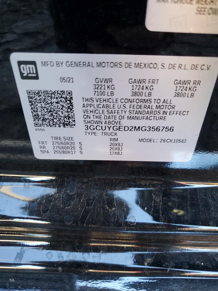 2021 Chevrolet Silverado K1500 Ltz VIN: 3GCUYGED2MG356756 Lot: 85556955