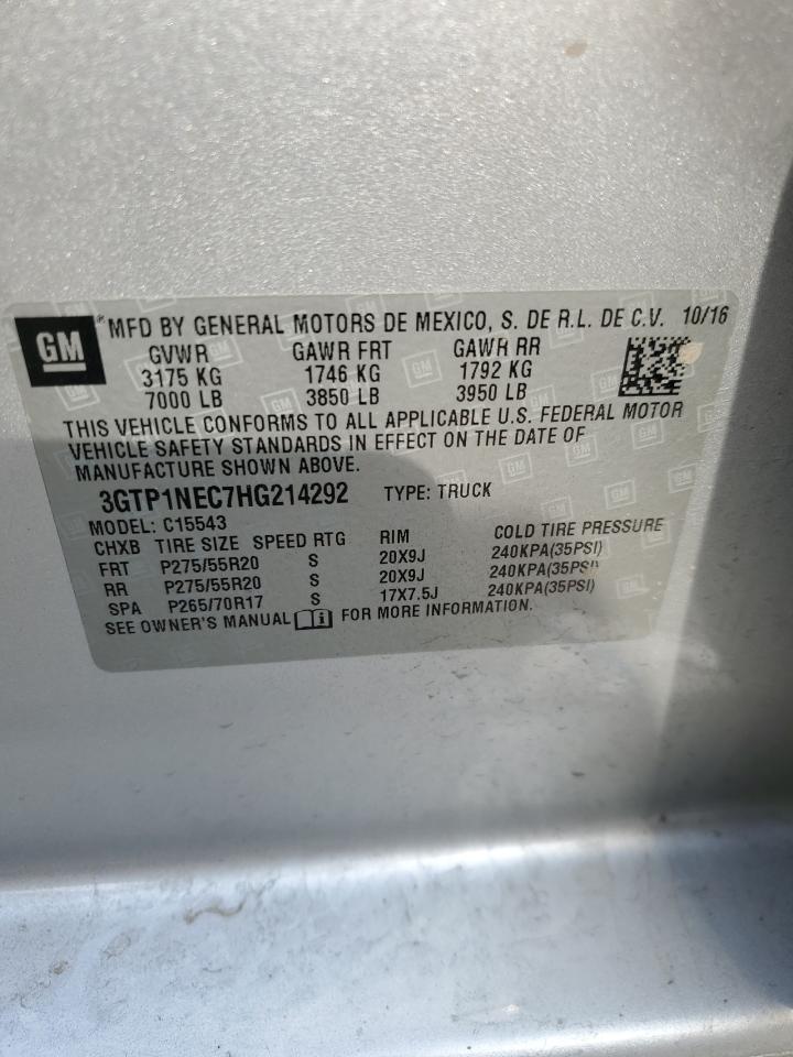 2017 GMC Sierra C1500 Slt VIN: 3GTP1NEC7HG214292 Lot: 89736785