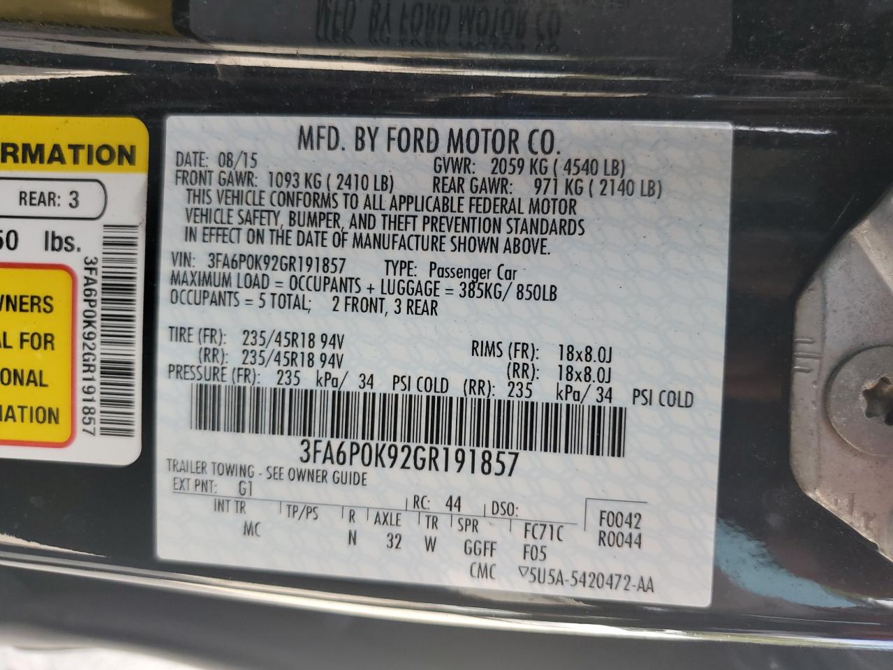 2016 Ford Fusion Titanium VIN: 3FA6P0K92GR191857 Lot: 83816675